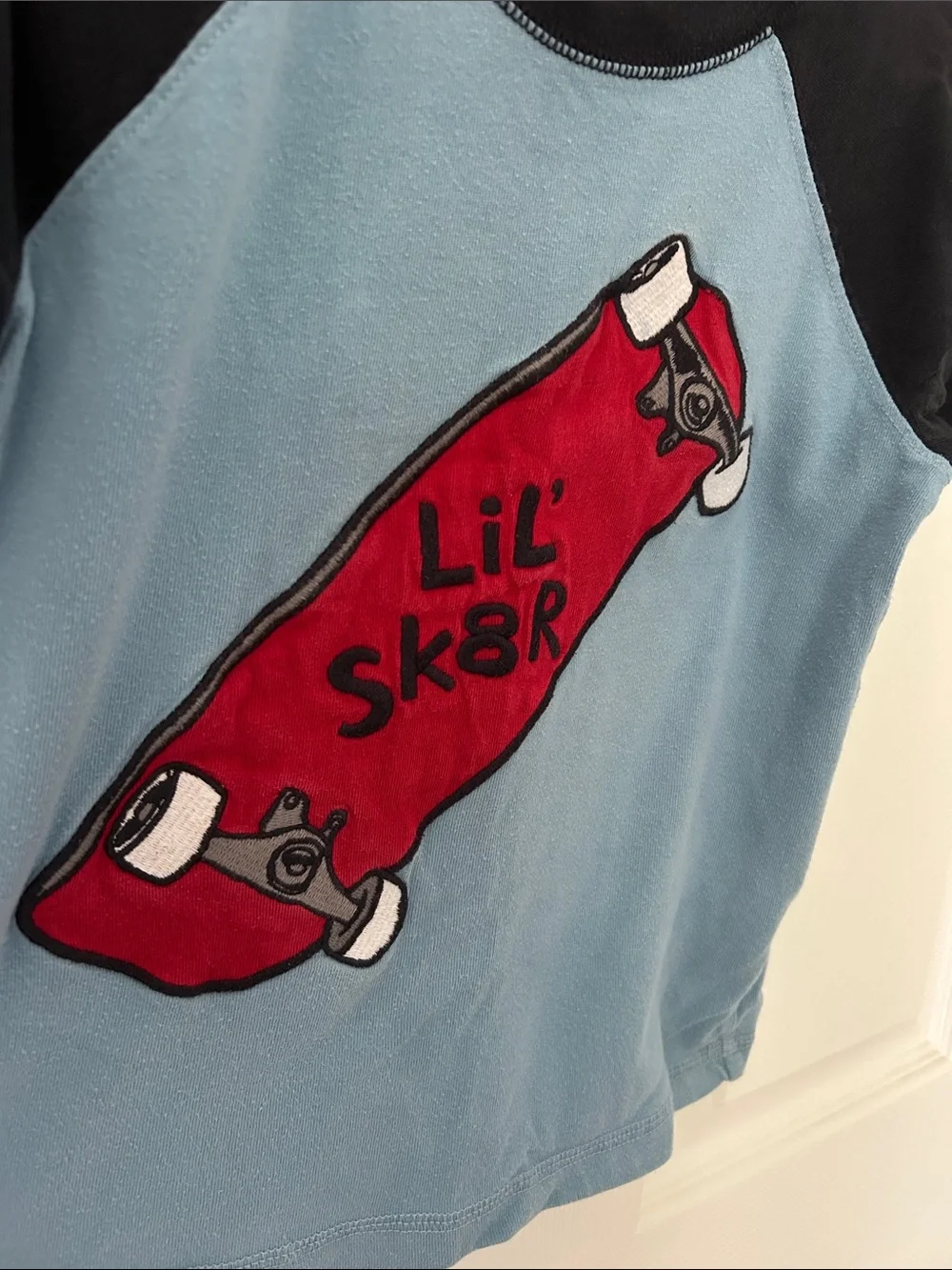 Gymboree Light Blue & Black Tee with Red Skateboard Graphic